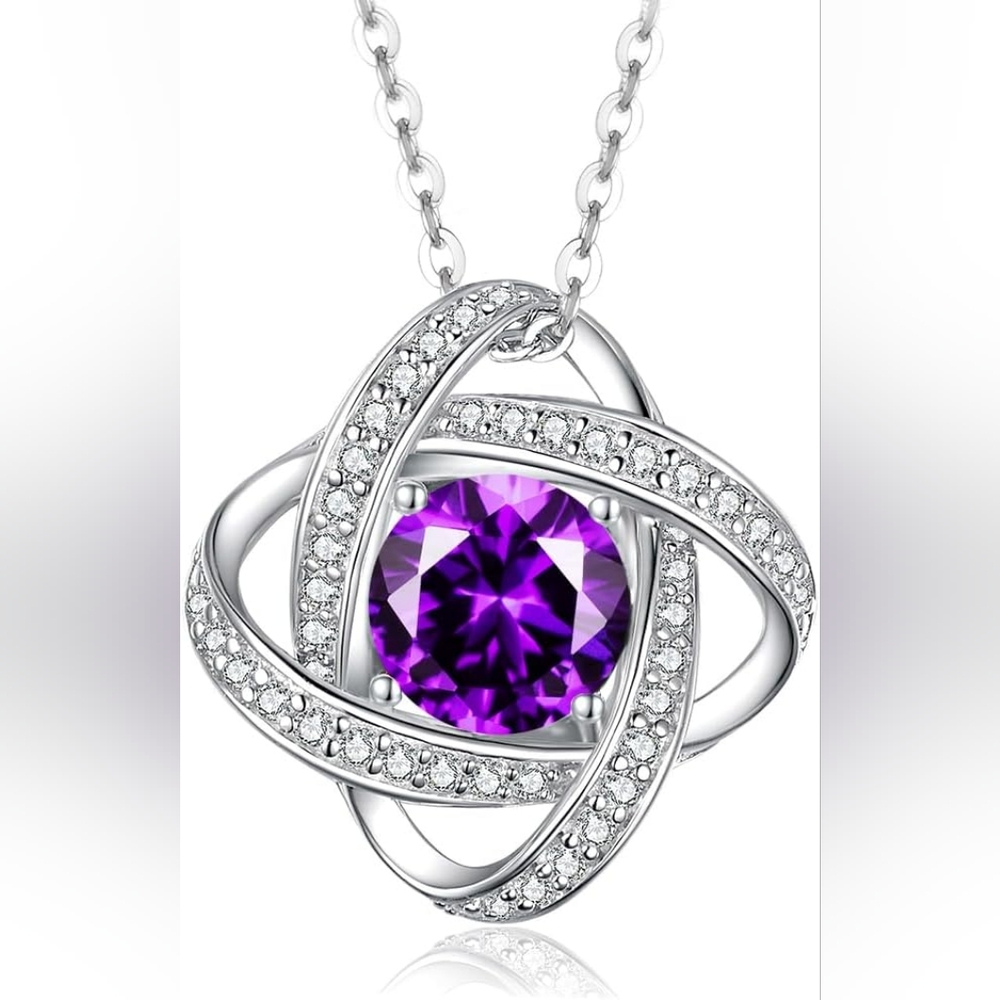 Radiant Purple Gemstone Necklace in Silver Setting